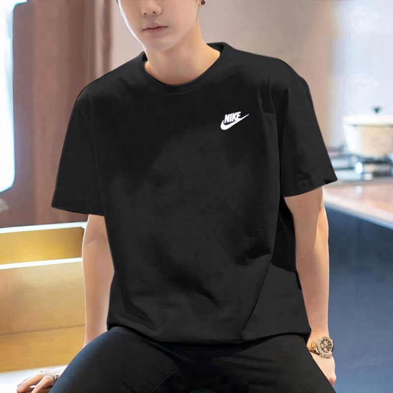 NIKE耐克短袖T恤男装夏季黑色纯棉运动透气上衣半袖美式休闲体恤
