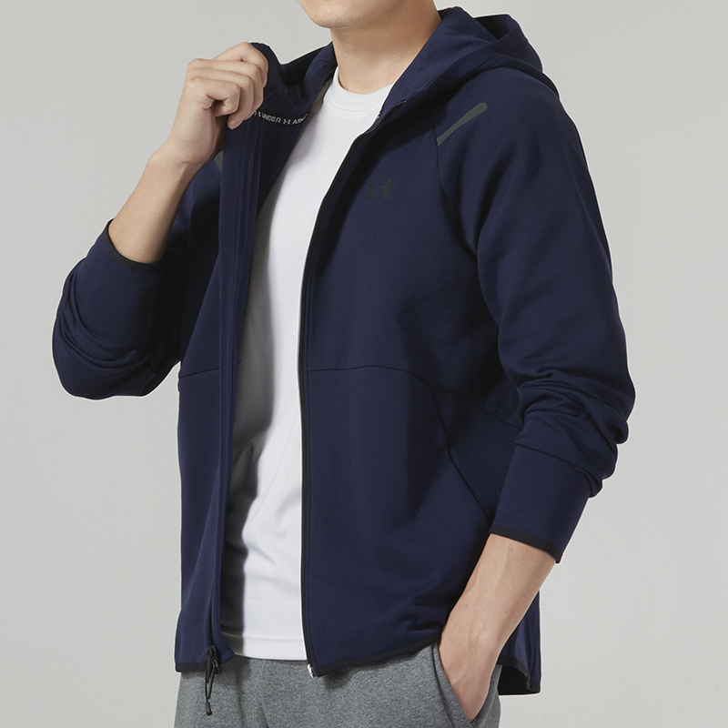 UA安德玛连帽外套男装宽松运动服针织休闲上衣跑步训练服男士夹克