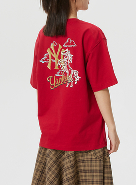 MLB官方  26马年新年款男女运动服印花款式圆领短袖T恤3ATSQ0261