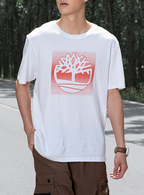 添柏岚白色T恤男装秋季新款印花休闲短袖户外运动服透气上衣A2Q8D