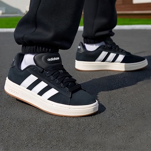 阿迪达斯男鞋2025冬季新款复古面包鞋黑色休闲鞋低帮板鞋运动鞋
