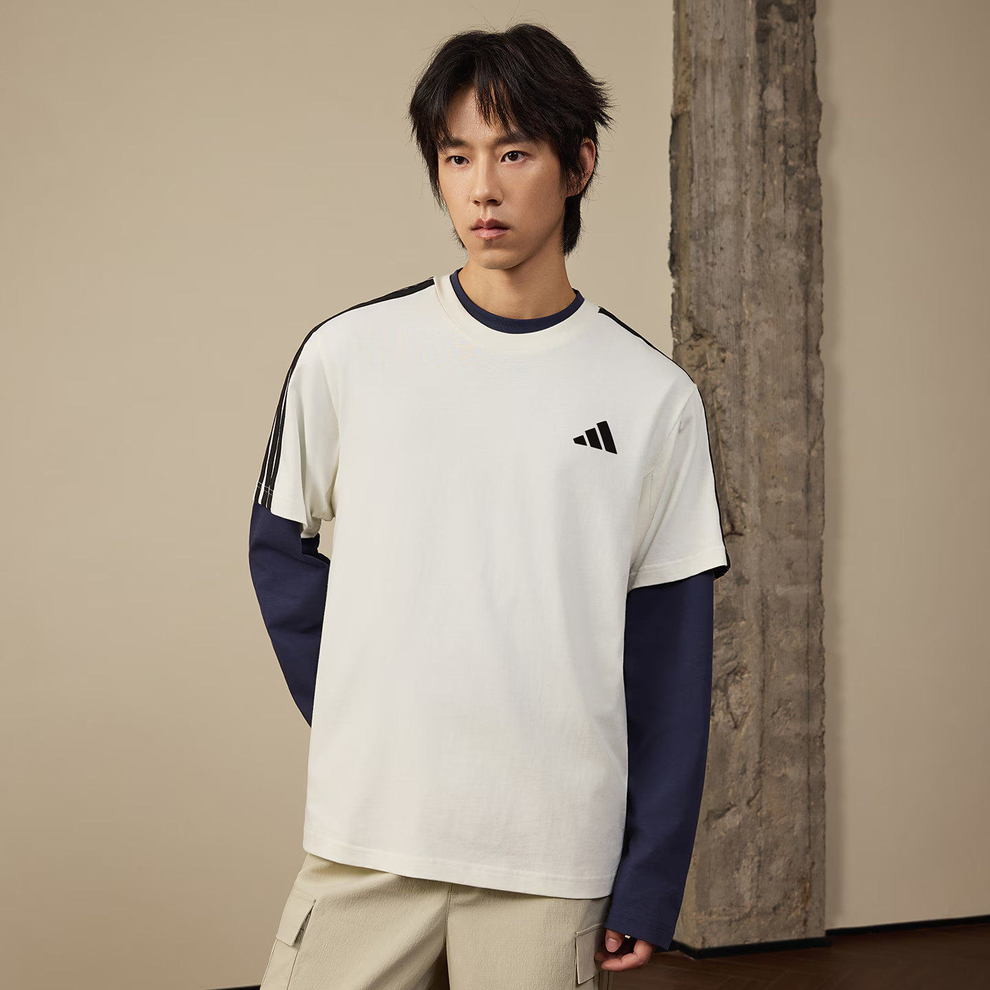 adidas阿迪达斯三条纹纯色简约半截袖2026夏男宽松短袖T恤