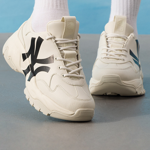 MLB老爹鞋男女冬季新款纽约洋基小白鞋厚底运动鞋休闲鞋3ASHC104N