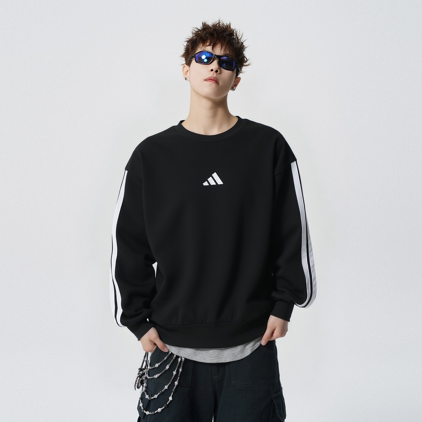幸运叶子丨阿迪达斯加绒卫衣男装2026新款三条纹运动服保暖套头衫
