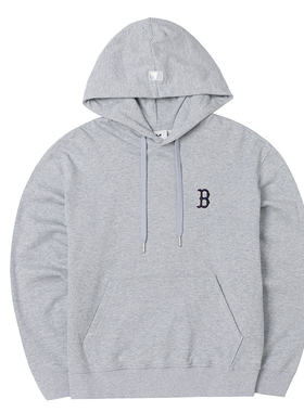 MLB官方 灰色连帽卫衣男装女装情侣宽松运动服休闲上衣长袖套头衫