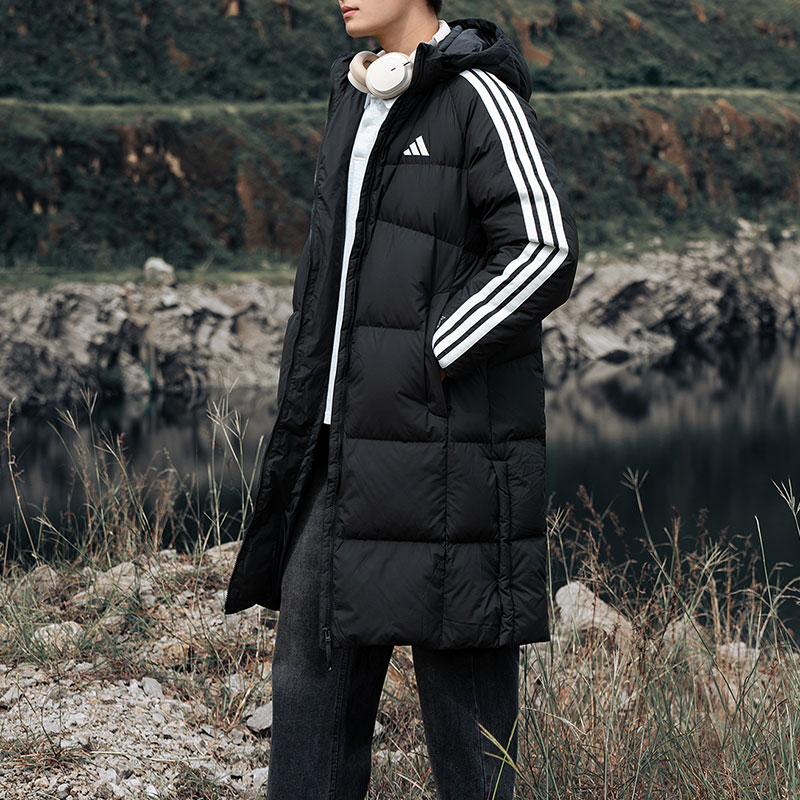 阿迪达斯羽绒服男官方正品25冬新款连帽情侣运动长款保暖羽绒棉袄