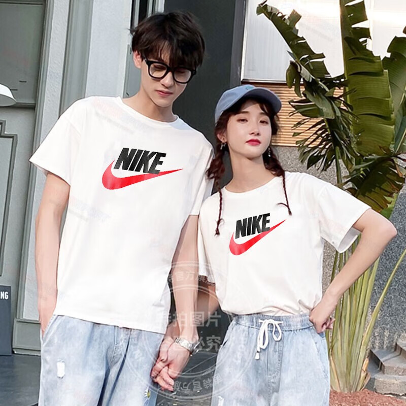 Nike耐克情侣装男女短袖正品纯棉白色宽松休闲运动T恤AR500