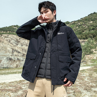 jackWolfskin狼爪冲锋衣男装 秋冬户外夹克防水羽绒三合一保暖外套