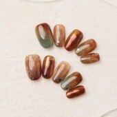 纯手工穿戴甲秋冬新款 瑶池仙境 鎏金琥珀晕染高级日常显白美甲