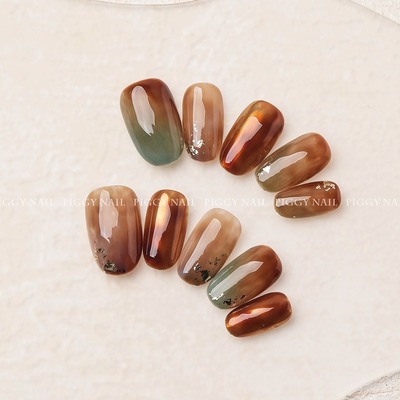 【瑶池仙境】纯手工穿戴甲秋冬新款鎏金琥珀晕染高级日常显白美甲