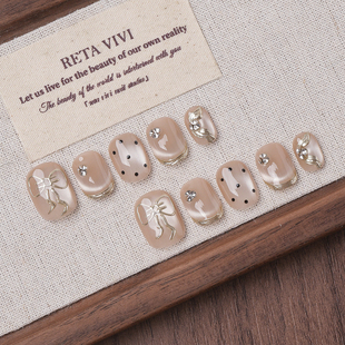 Piggy【月桂女神】手工穿戴甲轻奢韩式豆豆甲蝴蝶结猫眼日常短甲