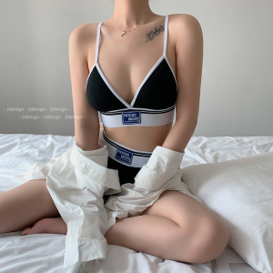 内衣女欧美运动风三角杯性感外穿无钢圈文胸套装薄款透气无痕胸罩