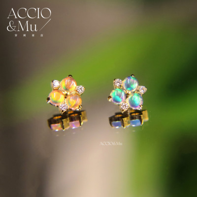 ACCIO&Mu镀金系列极光澳宝棉花f136钛合金耳钉防过敏耳轮耳骨钉
