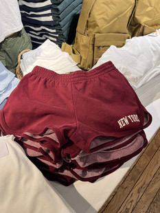 Brandy BM新款美式纽约刺绣休闲短裤女bm纯棉百搭红色运动裤热裤