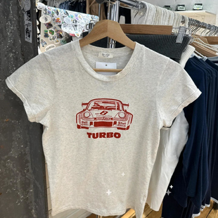 Brandy bm美式浅灰色圆领红色汽车印花短袖T恤女bm上衣百搭纯棉