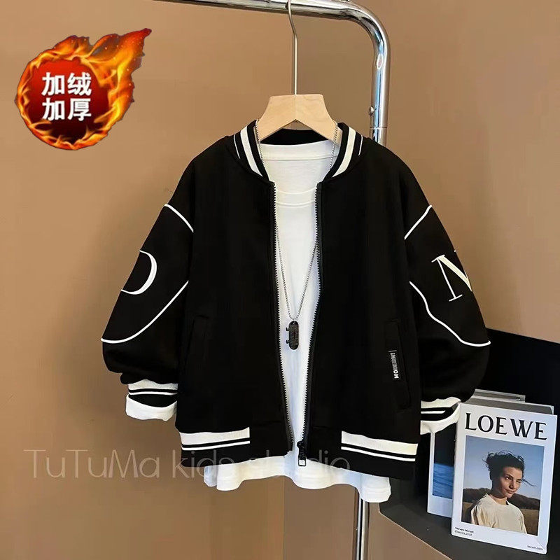 左西正【加绒/不加绒】儿童外套男童秋冬款拉链款棒球服中大童秋