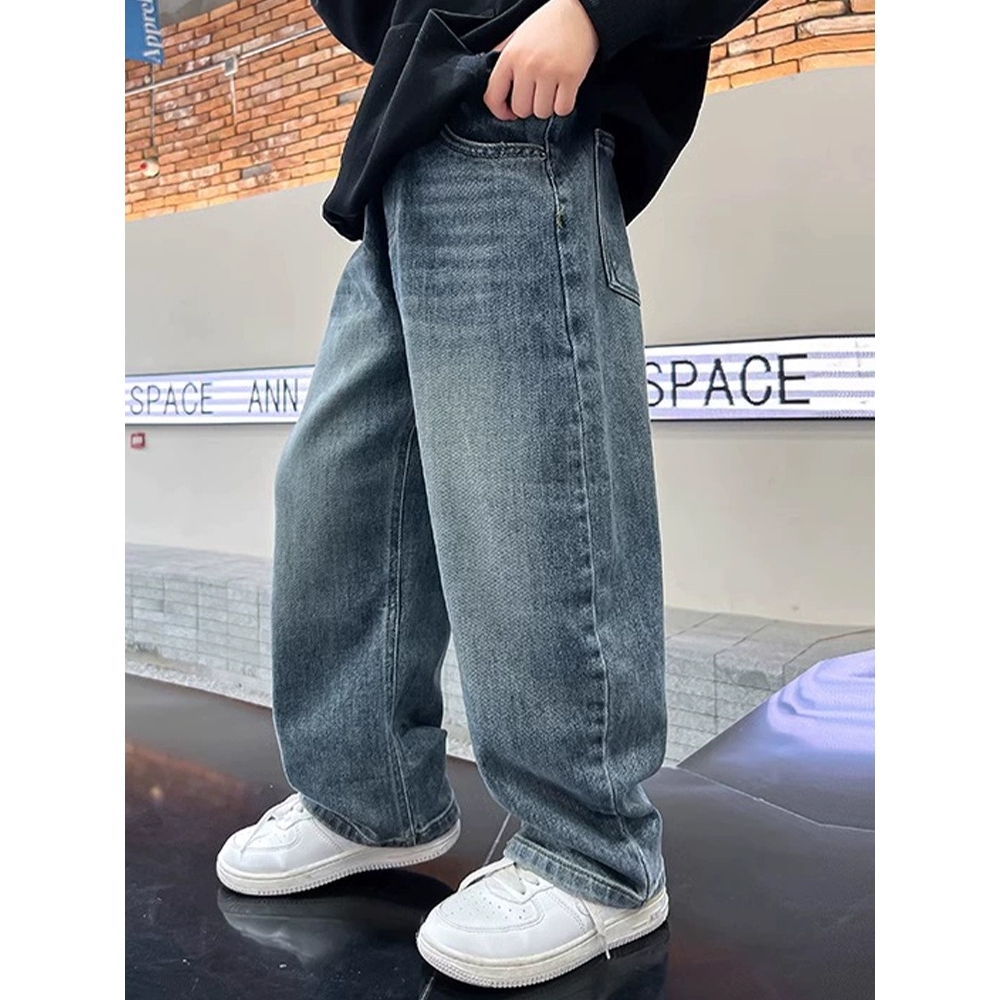 左西正男童牛仔裤2026新款春秋阔腿儿童男孩童装加绒冬长裤帅气运