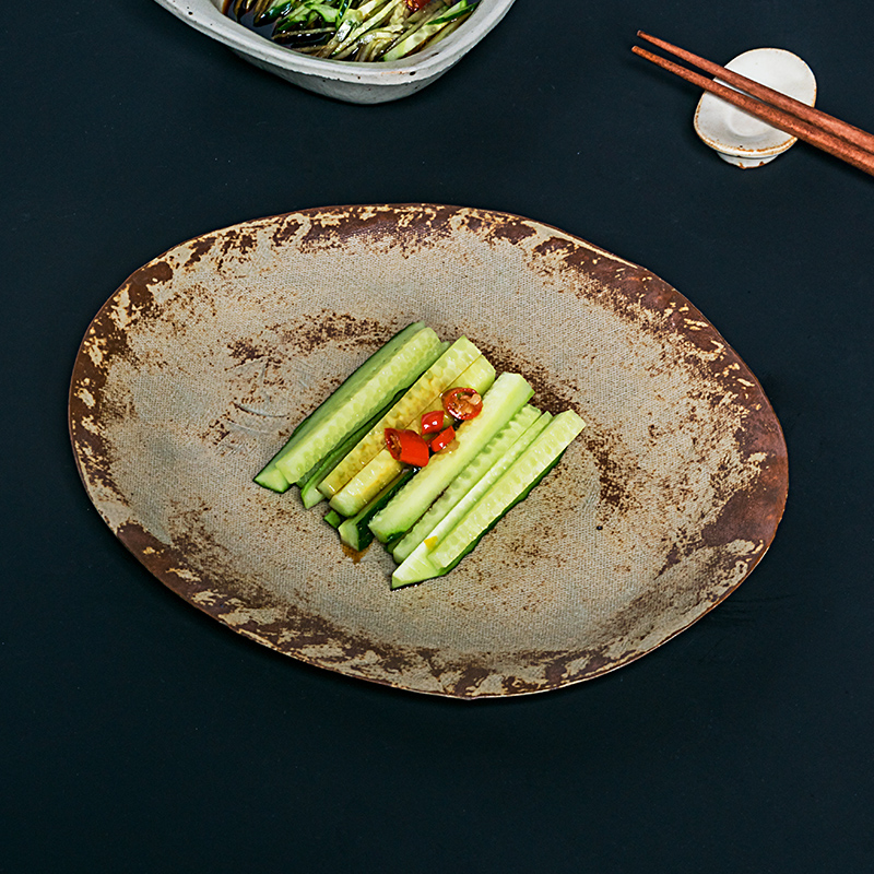 日式粗陶复古餐具盘子创意个性