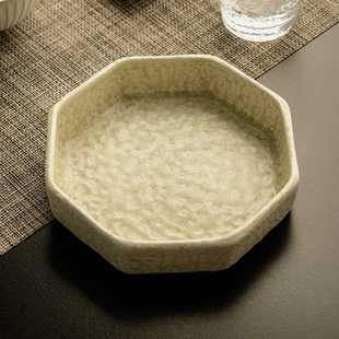 莳绘金缮釉下彩7英寸八角盘菜盘家用汤盘深盘复古粗陶点心沙拉盘