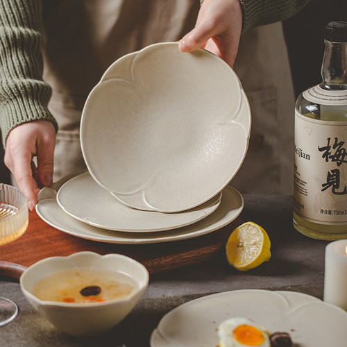 莳绘金缮粗陶芙蓉系列碗盘家用