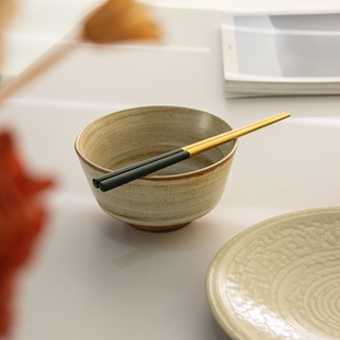 复古5英寸米饭碗家用设计感小众餐具 莳绘金缮景德镇粗陶柴烧日式