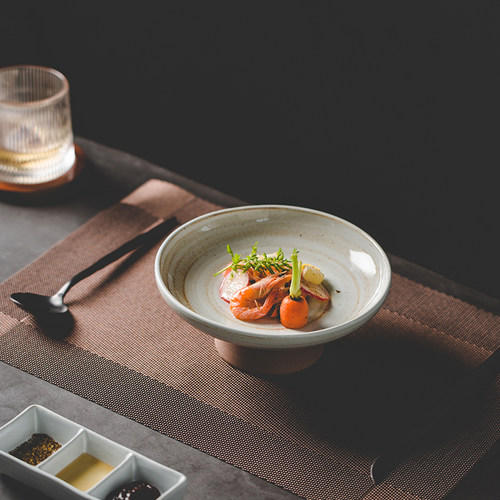 粗陶日式高脚盘陶瓷茶点盘家用甜品零食果盘创意简约水果点心托盘
