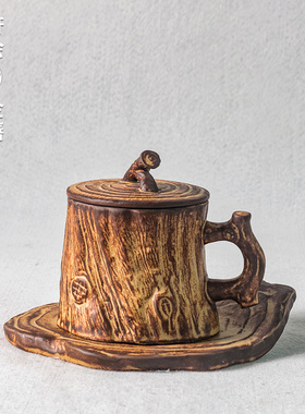 手工粗陶咖啡杯个性带把手冲咖啡马克杯创意复古艺术拉花杯日式