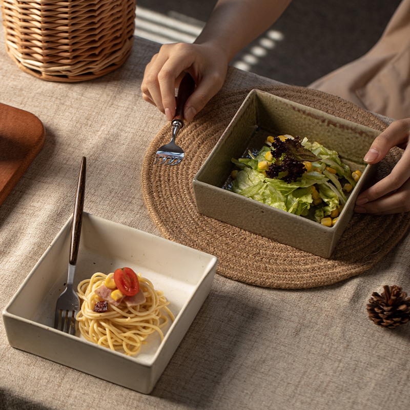 莳绘金缮正方形盘粗陶大众