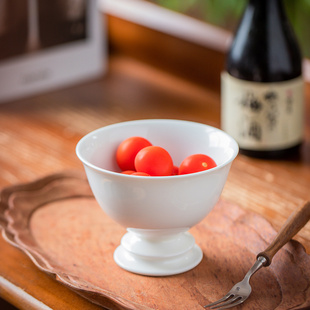 莳绘金缮 手工复古白釉甜品高脚杯ins风高颜值陶瓷茶水酸奶早餐杯