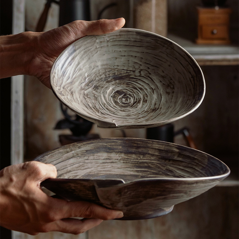 莳绘金缮景德镇柴烧粗陶复古碗碟套装家用饭碗菜盘高级感陶瓷餐具