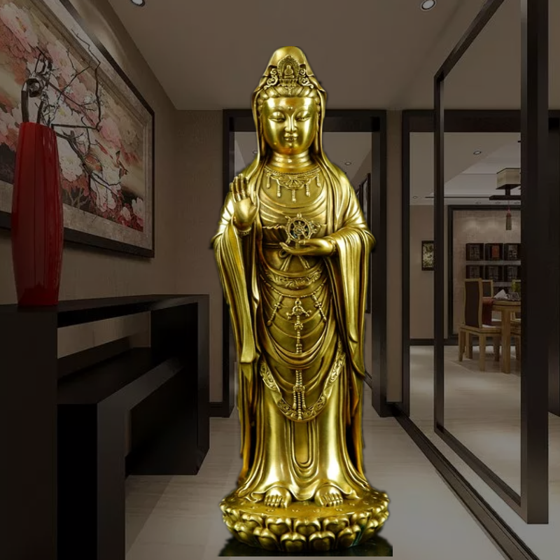 开运纯铜普陀山观音佛像