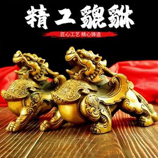 纯铜貔貅摆件一对 全黄铜皮丘 客厅玄关办公室店铺单双角貔貅送礼