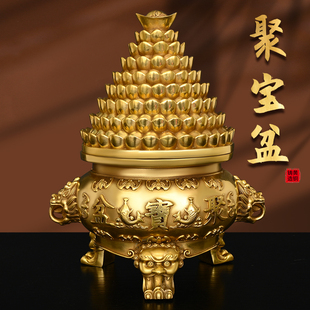 纯黄铜聚宝盆带盖招聚家居摆件店铺开业公司乔迁礼品工艺品装饰摆
