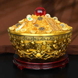 黄铜沈万三同款聚宝盆摆件招聚铜制米缸实心铜盆客厅乔迁财大号