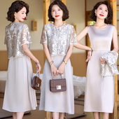 短袖 中年气质国风裙子中老年女装 高贵连衣裙蕾丝两件套装 妈妈夏季