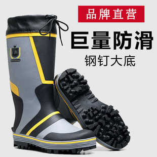防滑钢钉鞋男士雨鞋路亚涉水户外钓鱼雨靴带钉矶钓登礁防水橡胶鞋
