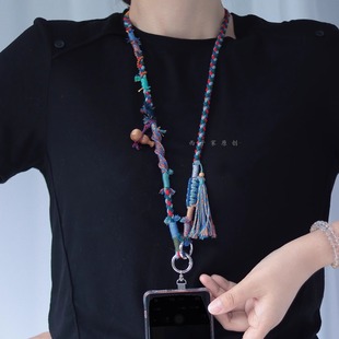 藏式拼色可调节手机挂绳斜挎手机链手提挎脖手机绳一绳多用途
