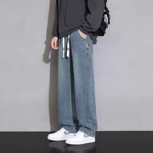 秋冬季2025牛仔裤加绒男孩初中生高中宽松直筒长裤青少年大童裤子