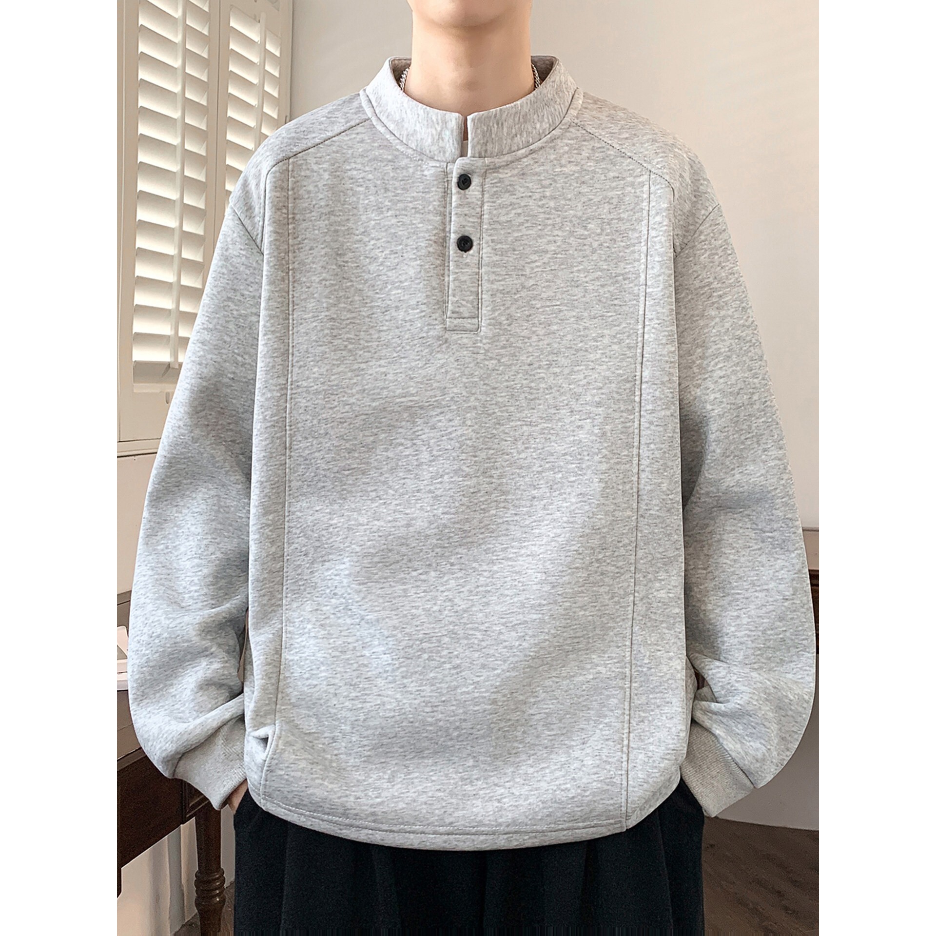 春秋款立领卫衣男生初中高中学生潮牌长袖t恤青少年男装宽松上衣