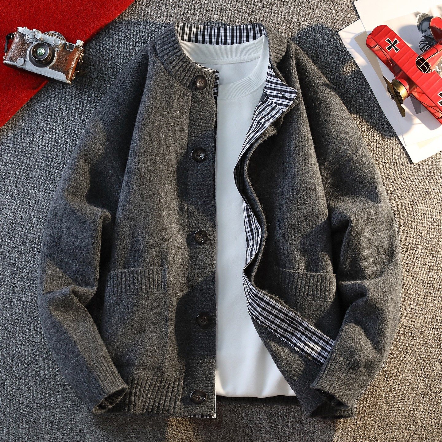 秋冬季假两件男士针织开衫毛衣保暖羊毛衫百搭拼接格子外套上衣服,户外/登山/野营/旅行用品,作训外套/套装/野战套装,淘宝优惠券,粉丝福利购,淘宝优惠卷
