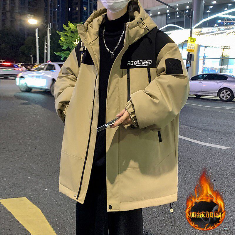 中长款冲锋衣外套男秋冬季加绒加厚潮牌连帽青少年高级感痞帅夹克