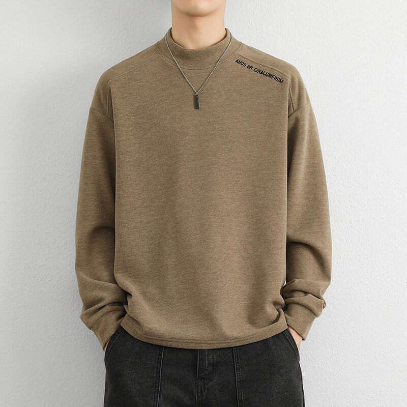 德绒长袖t恤男2026新款秋冬季半高领保暖打底衫纯色内搭上衣男装