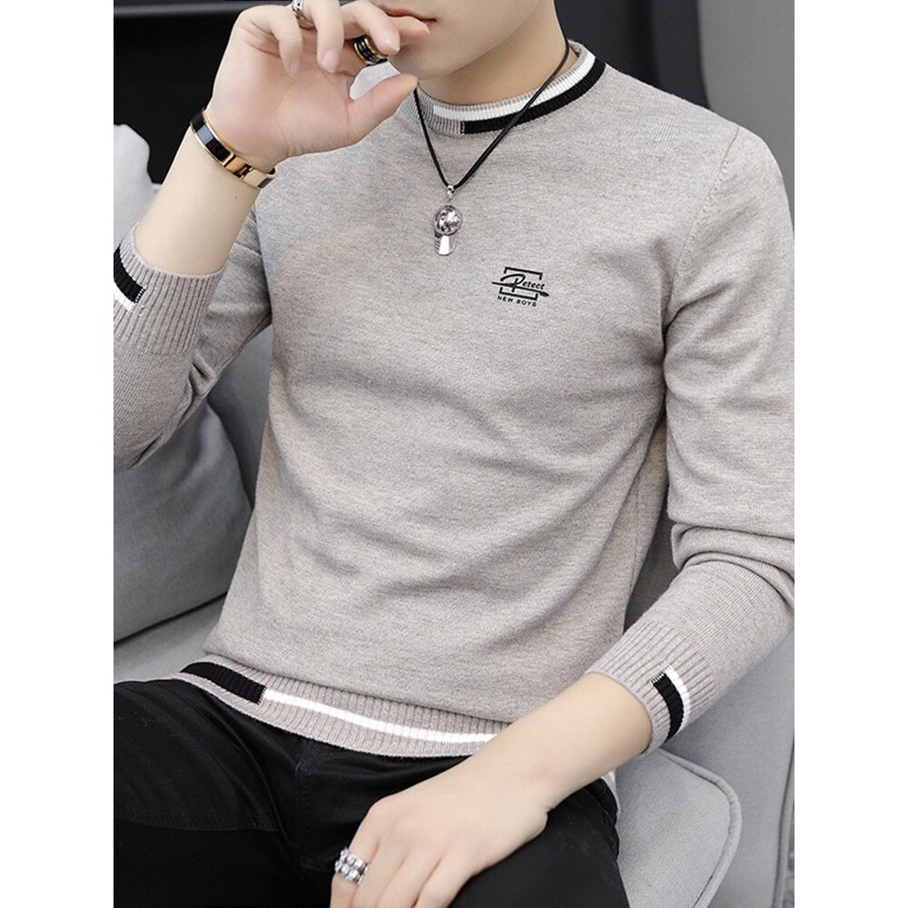 针织衫男士毛衣春秋款内搭打底衫秋冬潮牌薄款圆领秋装加绒上衣服