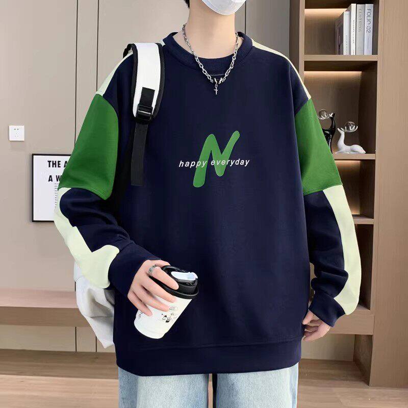 春秋季圆领卫衣男孩12-15岁初中学生长袖t恤青少年大童套头打底衫