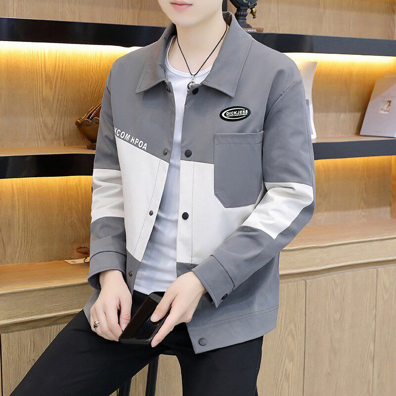 男士外套春秋季2026春装时尚拼接翻领夹克青年潮流百搭褂子上衣服