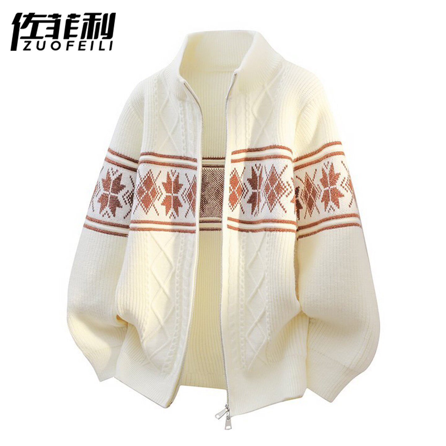 扭花开衫男春秋季新款美式风春装衣服立领夹克青少年拉链针织外套