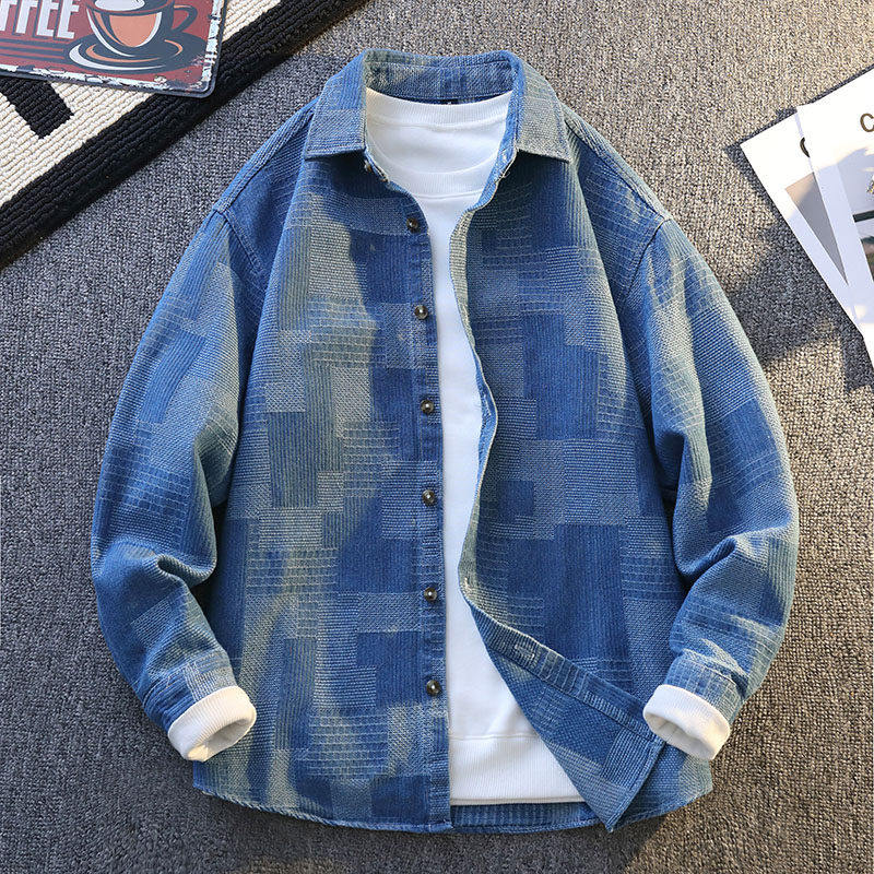 春秋季长袖衬衫男孩13初中学生14帅气衬衣15岁青少年大童牛仔外套