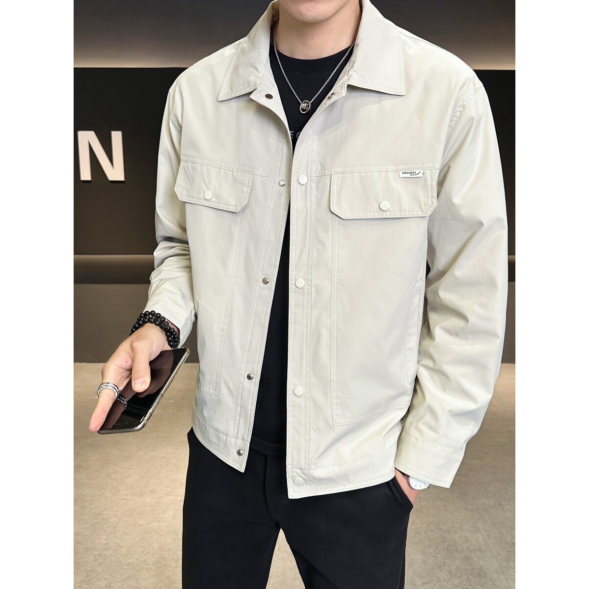 高端翻领行政夹克男士薄款春装2026新款潮牌微宽松青年工装外套男