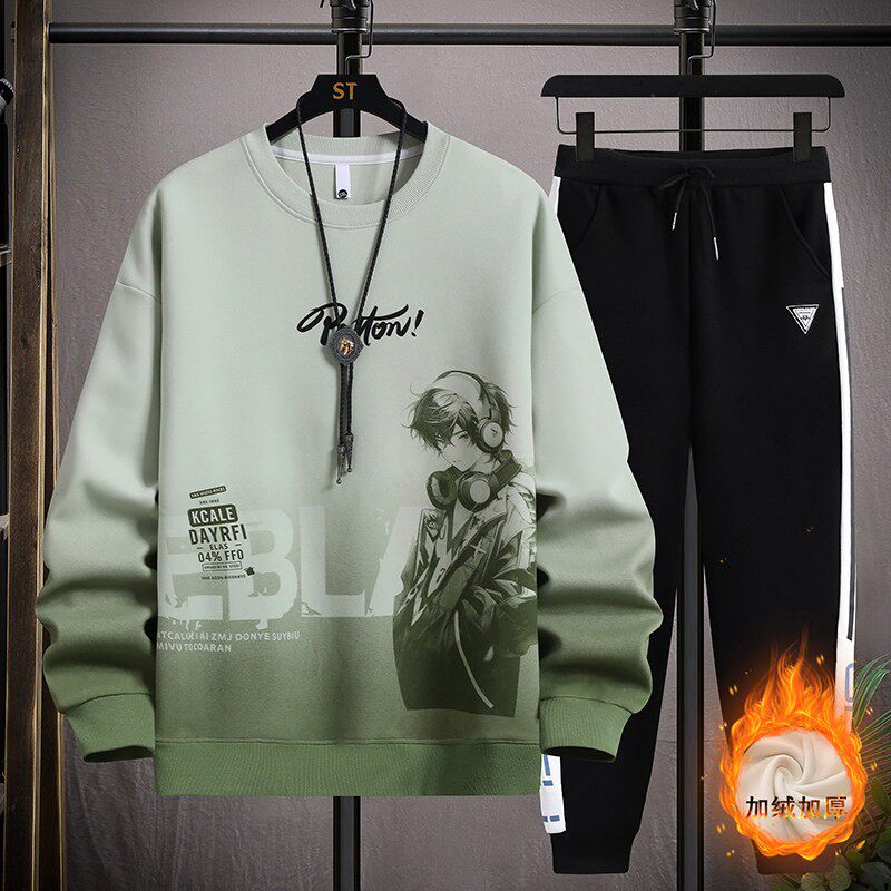 冬装小学生加绒春秋卫衣男孩帅气青少年大童运动套装长袖t恤上衣