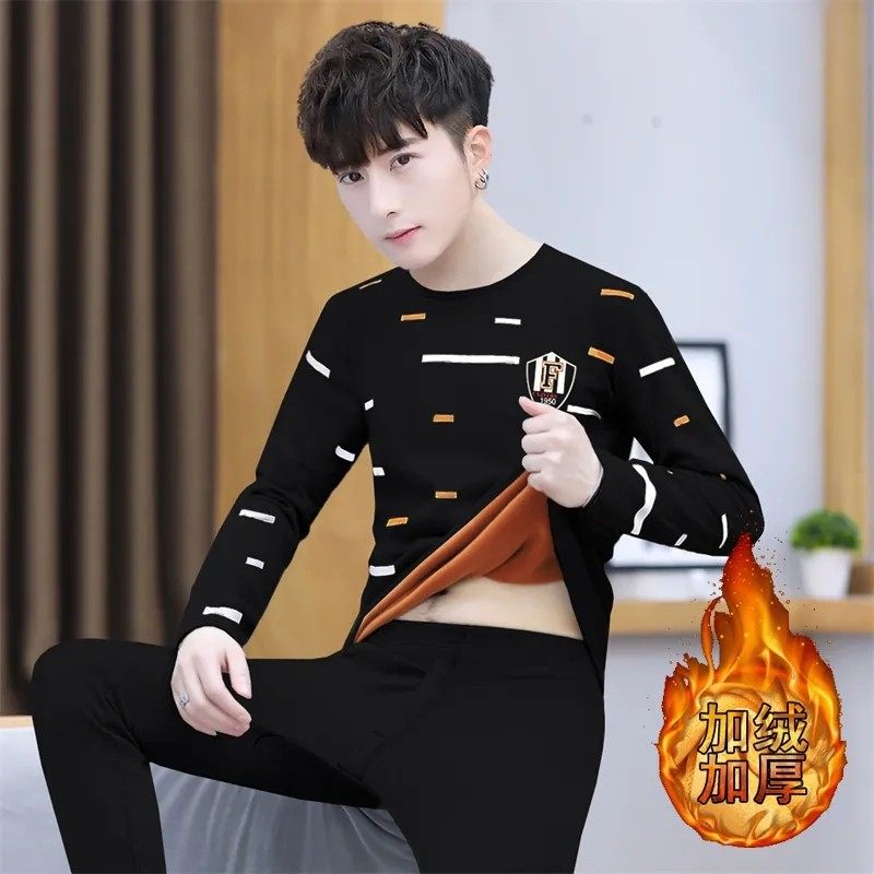 加绒加厚圆领保暖内衣套装男冬季防寒秋衣秋裤印花棉毛打底衫一套,运动服/休闲服装,运动套装,淘宝优惠券,粉丝福利购,淘宝优惠卷